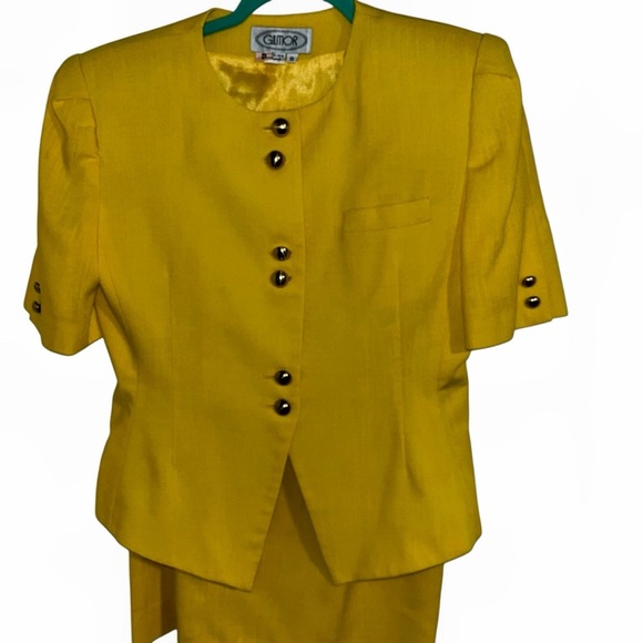 Vintage Gilmor Yellow Pencil Skirt Jacket Blazer Suit Set 8 retro 80s 90s - Picture 4 of 10